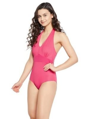 Clovia Women's Padded Halter Neck Monokini in Orange