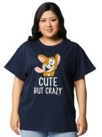 Boof Official Tom & Jerry Merchandise Women's Graphic Printed Boyfriend Fit Half Sleeve Round Neck Cotton Jersey Plus Size T-Shirt